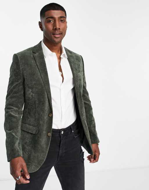 Topman velvet cord suit jacket in green | ASOS