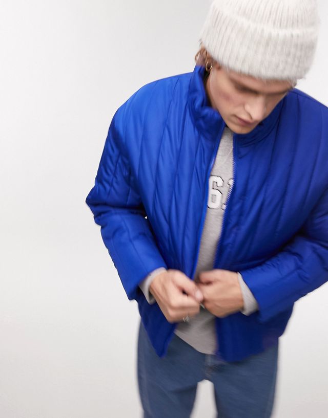 Topman vertical puffer jacket in blue