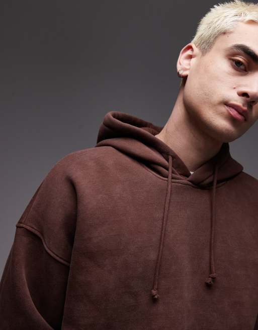 Topman – Verwaschener Oversize-Kapuzenpullover in Braun ASOS