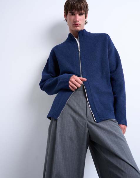 Topman - Vest met dubbele rits en opstaande boord in marineblauw - view 1