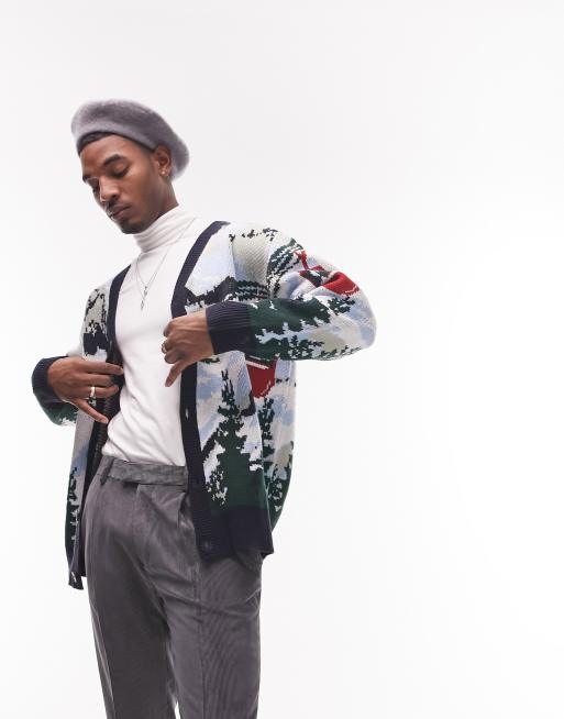 Topman - Vest met grafische landschapsprint in blauw