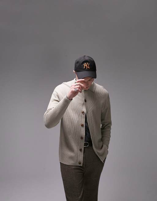 Topman - Vest met polokraag en knoopsluiting in stone