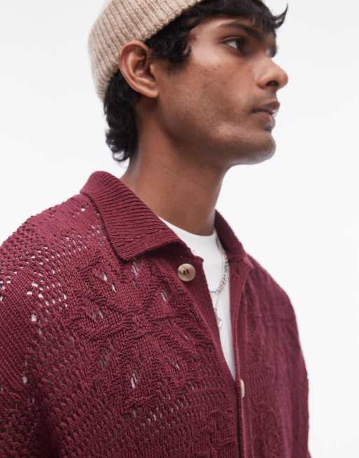 Topman - Vest van gebloemd jacquard in bordeauxrood, 3 van 4