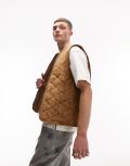 Topman vest with texture in tan-Brown