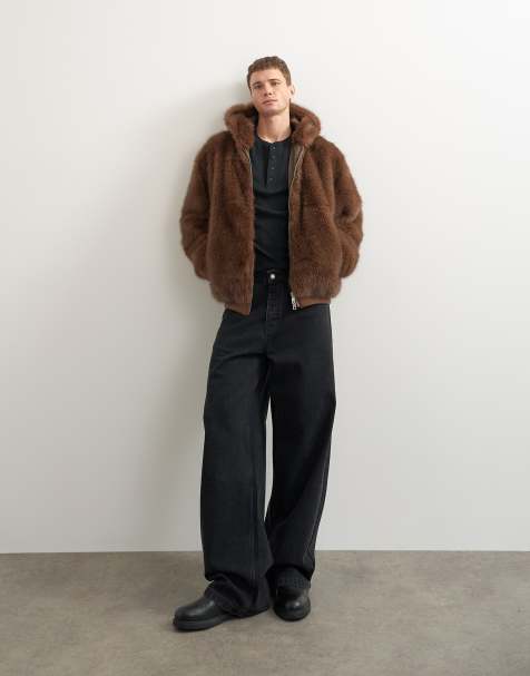 Topman veste à capuche oversize en fausse fourrure marron - view 1