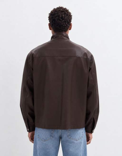 Topman veste coupe oversize zippée 1/4 à col cheminée marron, 8 de 10