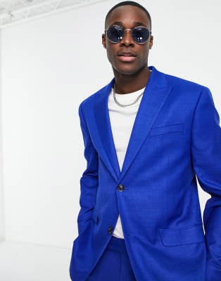 Topman slim single breasted suit jacket in blue - ASOS Price Checker