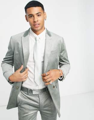 Topman corduroy double breasted skinny suit jacket in light green - ASOS Price Checker