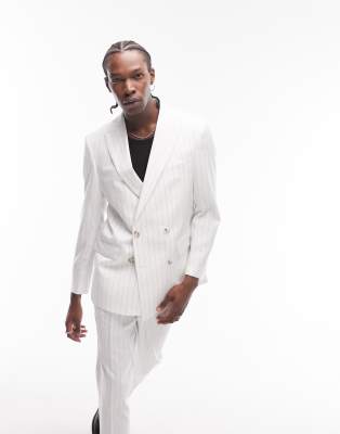 Topman boxy slim double breasted stripe suit jacket - ASOS Price Checker