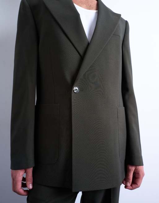 Topman - Veste de costume décontractée en aspect laine - Vert foncé, 3 de 5
