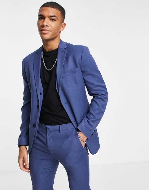 Topman Veste De Costume Droite Coupe Slim A Revers Crantes Bleu Faoswalim