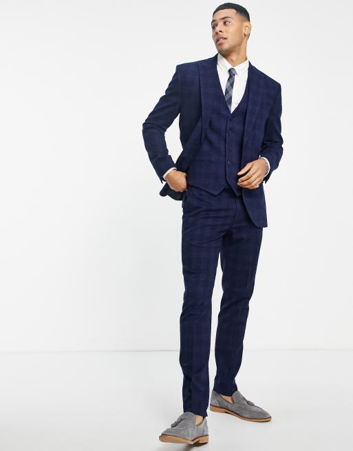 Topman - Veste de costume skinny à carreaux - Bleu marine, 4 de 4
