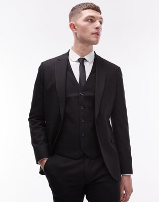 Topman super skinny textured suit jacket in black - ASOS Price Checker