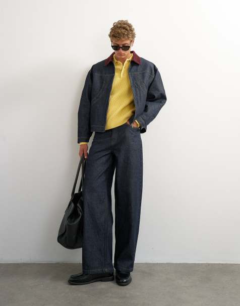 Topman veste en jean matelassée coupe oversize avec col en velours côtelé brut - view 1