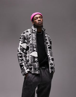 Topman borg jacket with all over aztec print in ecru - ASOS Price Checker