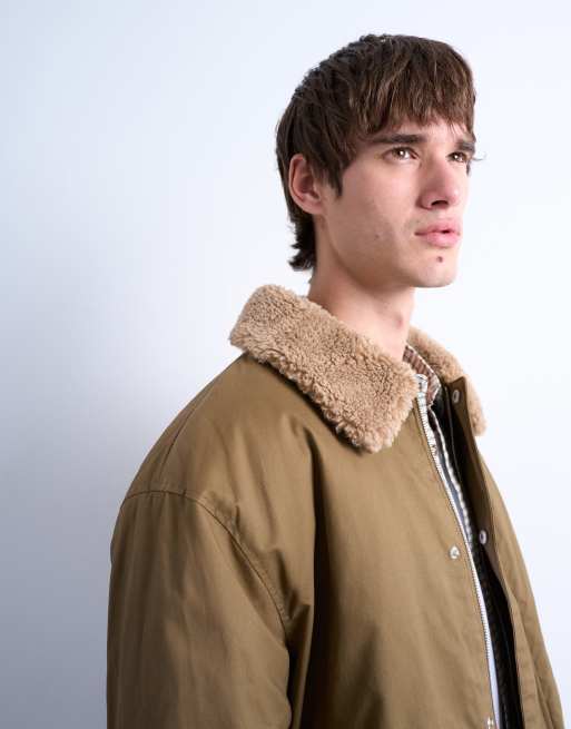 Topman - Veste matelassée d'entraîneur avec col imitation peau de mouton - Taupe, 3 de 5
