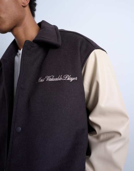 Topman - Veste style universitaire à broderies - Marron, 3 de 4