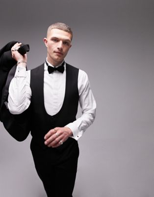 Topman tuxedo skinny waistcoat in black - ASOS Price Checker