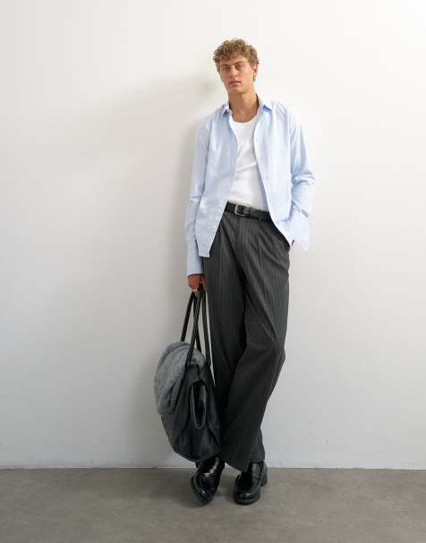 Topman vida byxor med pinstripe och veck i charcoal - view 1