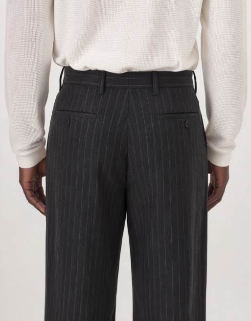 Topman vida byxor med pinstripe och veck i charcoal, 10 av 10