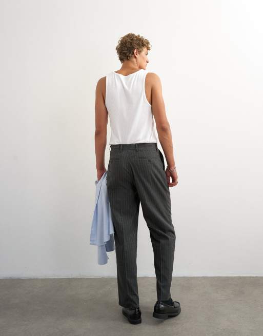 Topman vida byxor med pinstripe och veck i charcoal, 2 av 5
