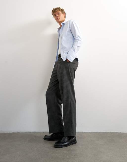 Topman vida byxor med pinstripe och veck i charcoal, 4 av 5
