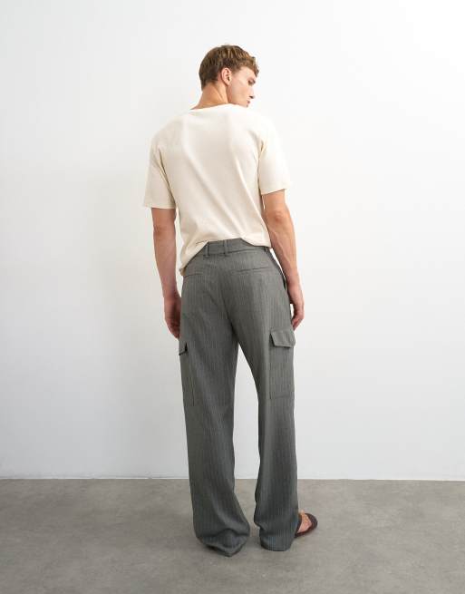 Topman vida cargobyxor med ränder i charcoal, 2 av 5