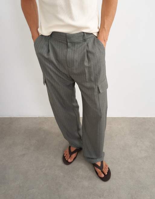 Topman vida cargobyxor med ränder i charcoal, 4 av 5
