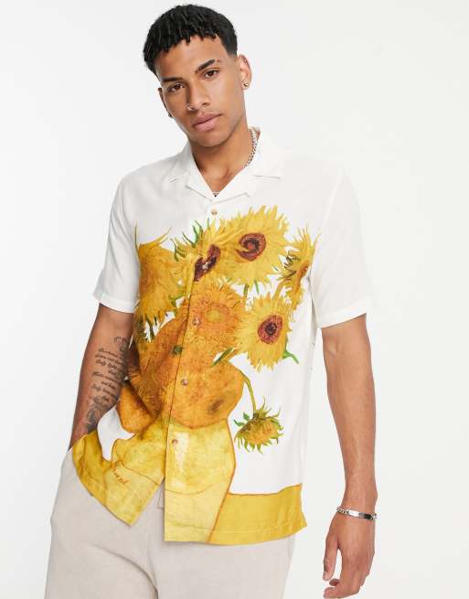 Topman Vincent van Gogh sunflower shirt print in ecru | ASOS