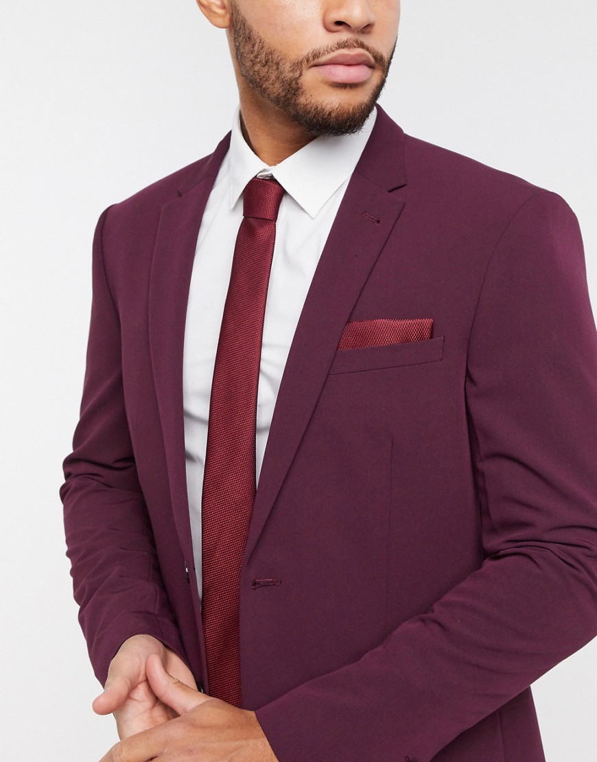 Topman – Vinröd slips och bröstnäsduk-Marinblå