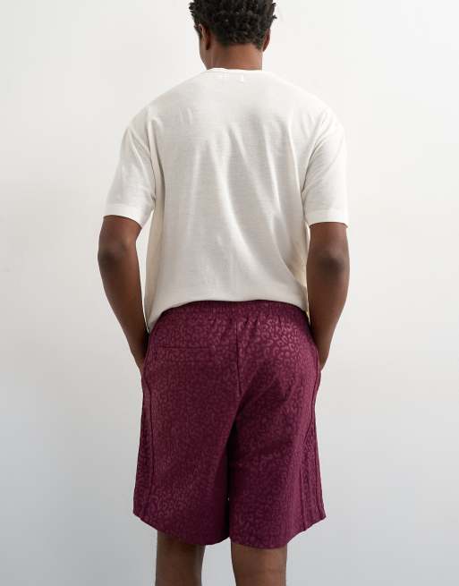 Topman – Vinröda, leopardmönstrade shorts i jacquardväv, 4 av 5