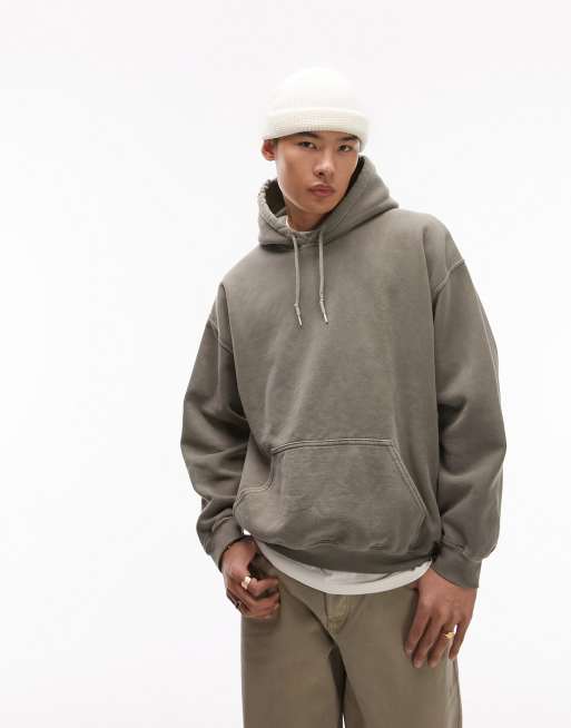 Topman – Vintage-Kapuzenpullover in verwaschenem Hellgrün