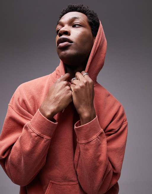 Topman vintage wash hoodie in red