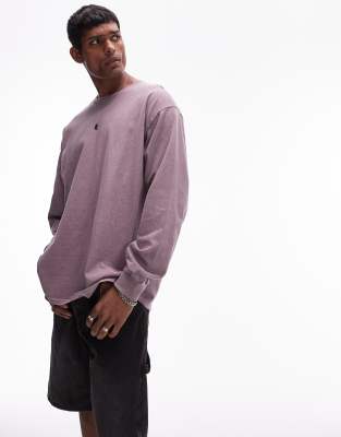 Topman Vintage Wash Long Sleeve T-shirt In Purple