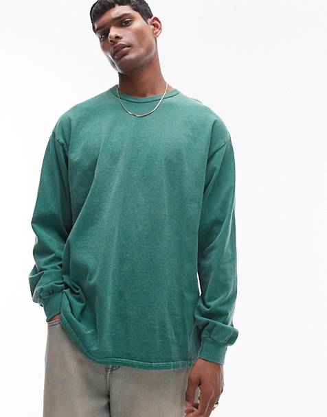 Topman vintage wash long sleeve t-shirt in sport green