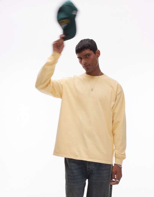 Topman vintage wash long sleeve t-shirt in yellow