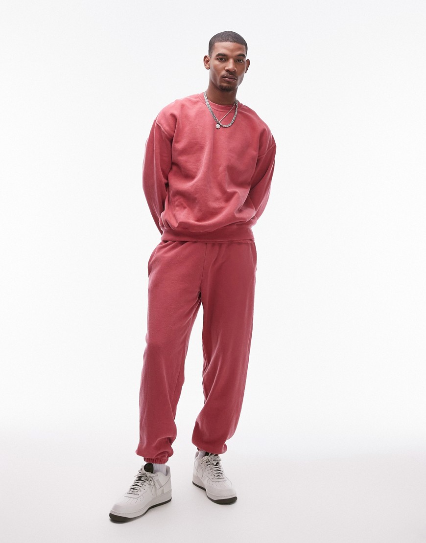 Topman vintage wash oversized jogger in red