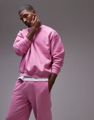 Topman Vintage Wash Oversized Sweatshirt In Bright Pink