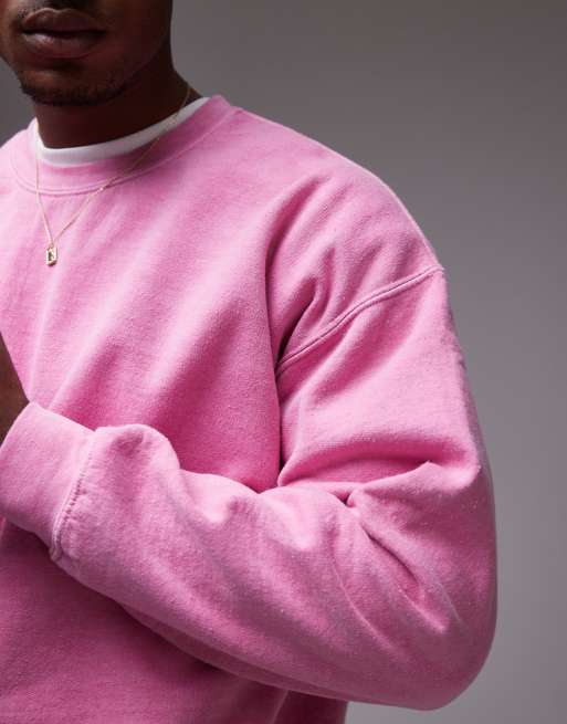 Topman vintage wash oversized sweatshirt in bright pink