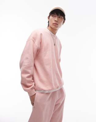 Topman Vintage Wash Oversized Sweatshirt In Light Pink