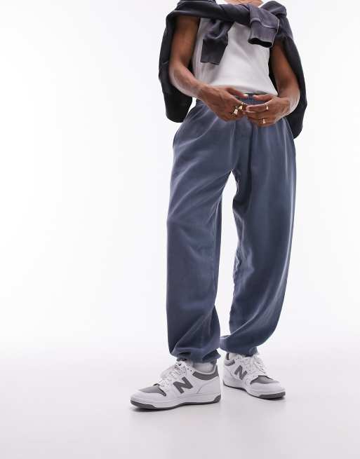 Topman vintage wash relaxed trackies in washed blue