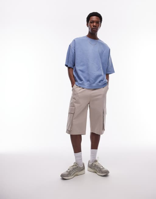 Topman vintage wash short sleeve sweatshirt in blue