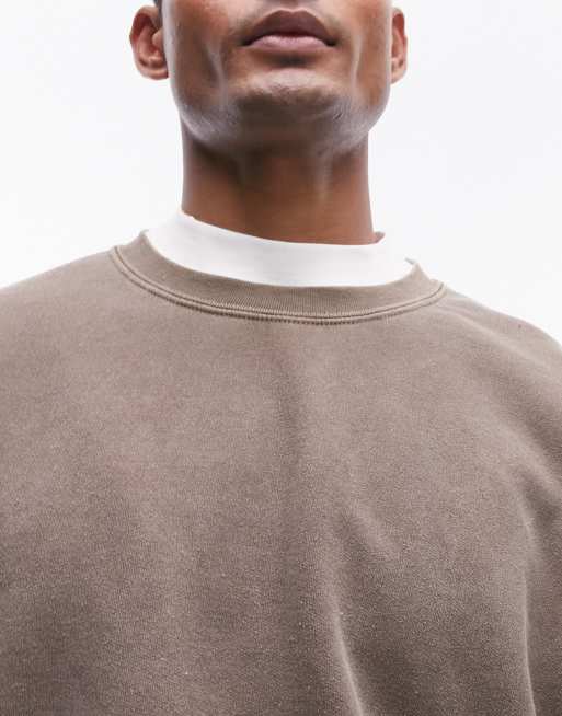 Topman vintage wash sweatshirt in brown