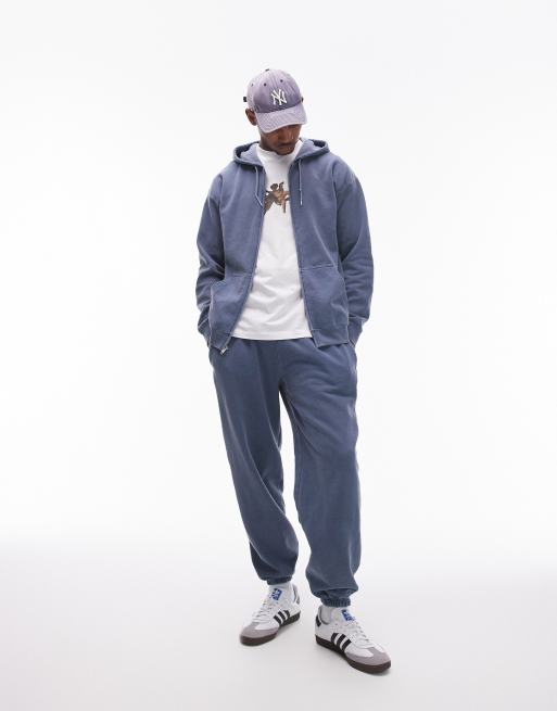 Topman vintage wash zip through hoodie in blue, 2 of 4