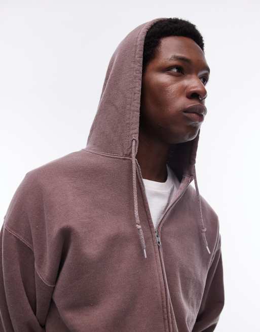 Topman vintage wash zip through hoodie in light brown ASOS