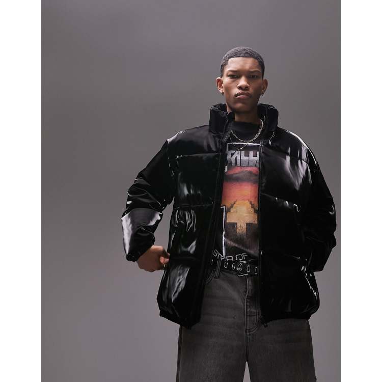 Long vinyl puffer store jacket