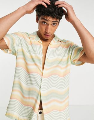 Topman viscose revere shirt in horizontal wave print