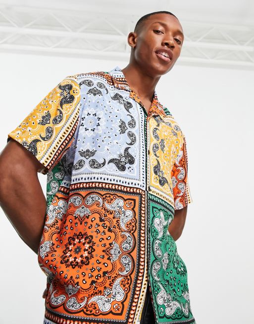 Topman viscose revere shirt in multi colour bandana print | ASOS