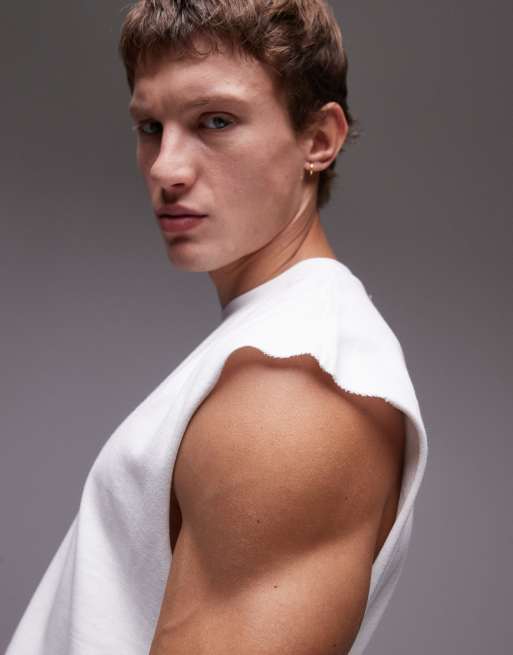 Topman – Vit, ärmlös t-shirt i oversize
