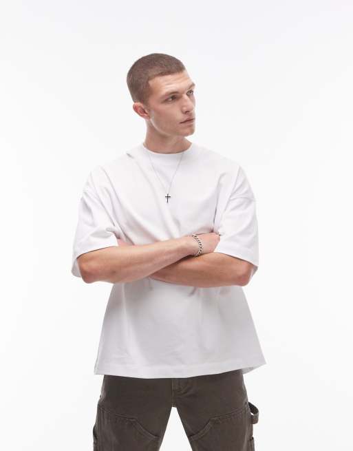 Topman – Vit, kraftig t-shirt i extra oversize med grönt Promises-broderi, 3 av 4